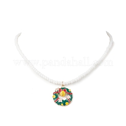 6Pcs 6 Styles Alloy Enamel Santa Claus Christmas Tree Deer Snowman Pendant White Glass Seed Beaded Necklaces for Women&nbsp;NJEW-JN05463