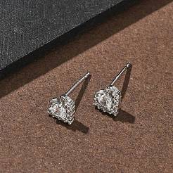 Brass Micro Pave Clear Cubic Zirconia Stud Earrings for Women&nbsp;EJEW-F403-04P