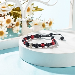 Round Synthetic Turquoise(Dyed) Braided Bead Bracelet with Alloy Skull&nbsp;BJEW-JB07863-02