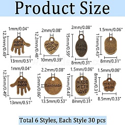 180Pcs 6 Styles Tibetan Style Alloy Pendants&nbsp;TIBEP-AR0001-13