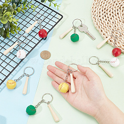 12Pcs 4 Colors Mini Baseball PU Leather Pendant Keychain with Wood Baseball Bat&nbsp;DIY-OC0011-25