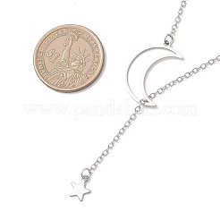 201 Stainless Steel Star Moon Pendant Lariat Brass Cable Chain Necklaces&nbsp;NJEW-JN05778