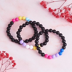 Acrylic Round Beaded Stretch Bracelet for Women&nbsp;BJEW-SW00066-01
