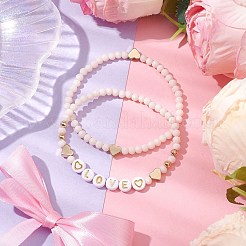2Pcs 2 Styles Frosted Faceted Glass Beaded Stretch Bracelet Sets&nbsp;BJEW-JB10452-03