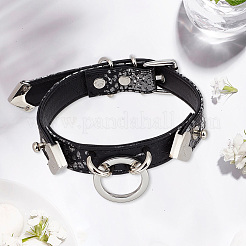 Snakeskin Print PU Leather Choker Necklaces with Alloy Rings for Women&nbsp;NJEW-WH20007-08