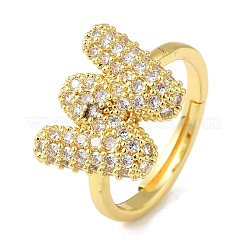 Rack Plating Letter Brass Micro Pave Clear Cubic Zirconia Adjustable Rings for Women&nbsp;KK-S391-03G-W