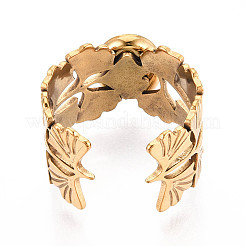 Leaf 304 Stainless Steel Open Cuff Rings&nbsp;RJEW-Z078-21G