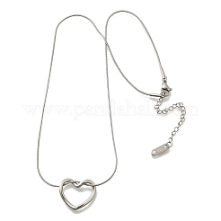 201 Stainless Steel Hollow Heart Pendant Snake Chain Necklaces for Women&nbsp;NJEW-B124-02P