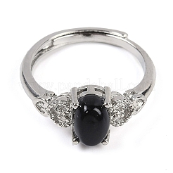 Oval Natural Dyed & Heated Black Agate Adjustable Rings&nbsp;RJEW-Q819-01P-09