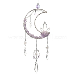 3Pcs 3 Styles Moon Natural Amethyst & Green Aventurine & Topaz Jade & 304 Stainless Steel & Brass Suncatchers&nbsp;HJEW-TA00488