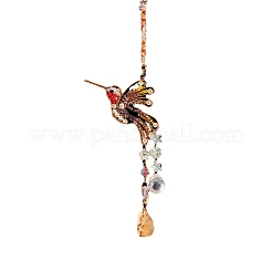 Wire Wrapped Glass Beads & Metal Bird Hanging Ornaments&nbsp;PW-WG06B21-01