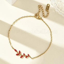 304 Stainless Steel Rhinestone Leaf Link Bracelets&nbsp;SA-CBA5F76-03G