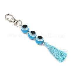 Resin Evil Eye Round Bead & Polyester Tassel Pendant Decorations&nbsp;HJEW-JM04165-01