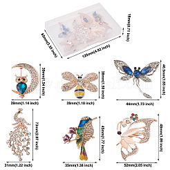 6Pcs 6 Style Animal Insect Crystal Pins Set for Girl Women&nbsp;JEWB-PJ0001-01