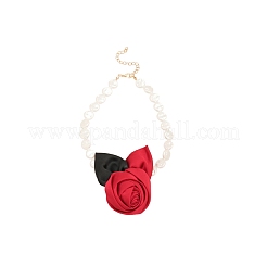 Rose Cloth Plastic Pearl Beaded Choker Necklaces&nbsp;FS-WGC088F-01