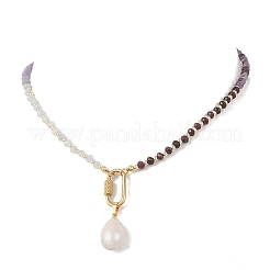 Natural Baroque Keshi Pearl Nuggets Pendant Dyed Natural Malaysia Jade Faceted Rondelle Beaded Necklaces for Women&nbsp;NJEW-JN06019