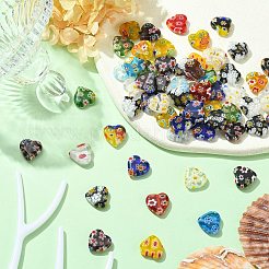 2 Strands Handmade Millefiori Glass Heart Bead Strands&nbsp;LK-CJ0001-01