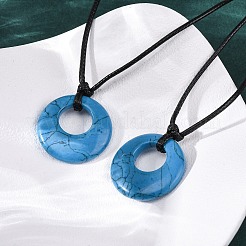 Ring Natural & Synthetic Mixed Gemstone Pendant Black Waxed Cord Adjustable Necklaces&nbsp;NJEW-G169-02