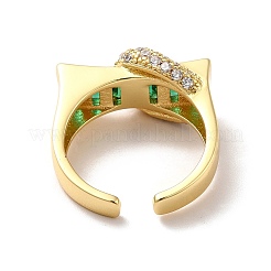 Cubic Zirconia Rectangle with Moon Open Cuff Ring&nbsp;RJEW-C041-06G-03