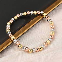 Brass Round Beaded Stretch Bracelets for Men Women&nbsp;BJEW-B148-05C-M