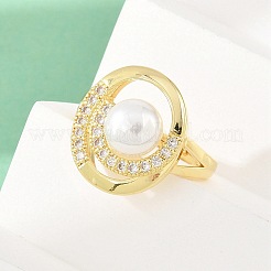 Brass Micro Pave Cubic Zirconia Finger Rings for Women&nbsp;RJEW-D340-02G-05