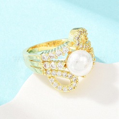Brass Micro Pave Cubic Zirconia Finger Rings for Women&nbsp;RJEW-D340-02G-10