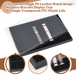 10 Grids Rectangle PU Leather Watch Straps Necklace Bracelet Display Tray&nbsp;ODIS-NB0001-38B