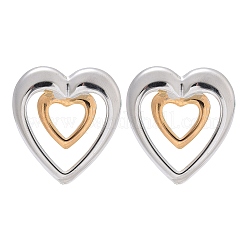 304 Stainless Steel Two Tone Heart Stud Earrings&nbsp;EJEW-C142-14PG
