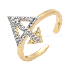 Brass Micro Pave Clear Cubic Zirconia Cuff Finger Rings for Women&nbsp;RJEW-U033-05GP