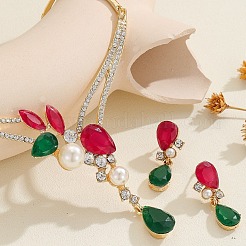 Teardrop Zinc Alloy & Glass & Resin Pearl Pendant Necklace & Stud Dangle Earrings Sets&nbsp;FS-WG17E32-01
