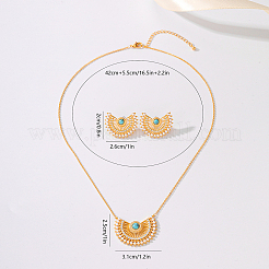 Brass Rhinestone Hollow Crescent Moon Pendant Necklace & Stud Earrings Sets with Synthetic Turquoise and Imitation Pearl&nbsp;LX5909