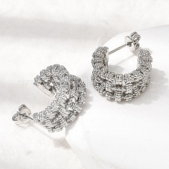 Woven C-Shaped Brass Stud Earrings&nbsp;EJEW-P333-01P