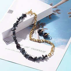 Natural Snowflake Obsidian Chip Beads Jewelry Set&nbsp;SJEW-JS01223-05