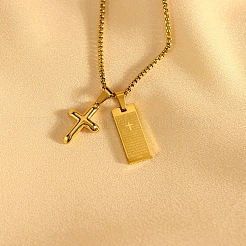 Cross & Rectangle 304 Stainless Steel Pendant Necklaces&nbsp;FS-WGE99ED-01