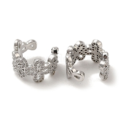 Rack Plating Brass Micro Pave Clear Cubic Zirconia Flower Cuff Earrings for Women&nbsp;EJEW-P280-01P