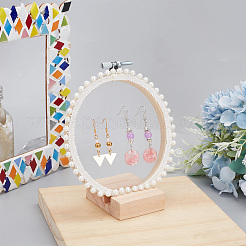Retro Round Wooden Lace Fabric Earring Display Stands&nbsp;EDIS-WH0029-82