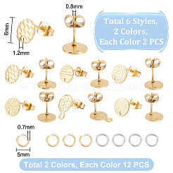 24Pcs 6 Style Ion Plating(IP) 304 Stainless Steel Flat Round Stud Findings&nbsp;STAS-UN0050-66