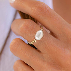 925 Sterling Silver with Natural Baroque Pearls Rings&nbsp;RJEW-Z030-03G