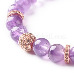 Natural Amethyst Round Beads Stretch Bracelets Set&nbsp;BJEW-JB06980-02