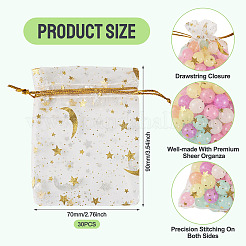 30Pcs Gold Stamping Moon Star Organza Drawstring Gift Bags&nbsp;ABAG-TA0002-21A