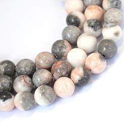 Natural Pink Zebra Jasper Round Bead Strands&nbsp;G-E334-8mm-11