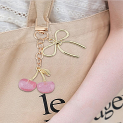 1Pc Cherry & Bowknot Alloy Resin Pendant Decorations&nbsp;HJEW-LP0001-75A