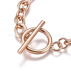 Unisex 304 Stainless Steel Cable Chain Bracelets&nbsp;BJEW-P245-39RG
