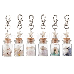Natural Lapis Lazuli/Amethyst/Carnelian/Citrine/Rose Quartz/Amazonite Chip & Shell Beads inside Glass Wishing Bottle Pendant Decorations&nbsp;HJEW-JM03221