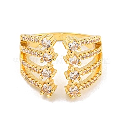 Brass Micro Pave Clear Cubic Zirconia Wide Open Cuff Rings for Women&nbsp;RJEW-L121-009G