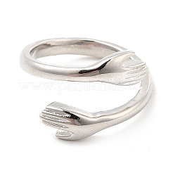 Rack Plating Brass Hand Hug Open Cuff Ring for Women&nbsp;RJEW-E064-04P