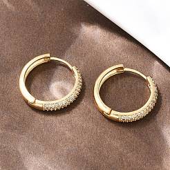 Brass Clear Cubic Zirconia Hoop Earrings&nbsp;EJEW-A156-08A-G
