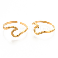 Ion Plating(IP) 304 Stainless Steel Sea Wave Cuff Rings&nbsp;RJEW-N038-115LG