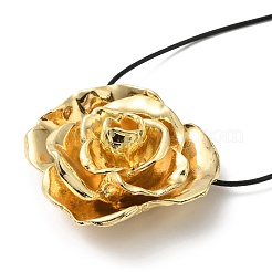 Zinc Alloy Rose Flower Pendant Necklace with Leather Cords&nbsp;NJEW-D044-01KCG
