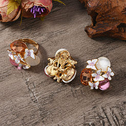 Elegant Vintage Flower Alloy Enamel Stud Earrings & Rings Sets&nbsp;XH9844
